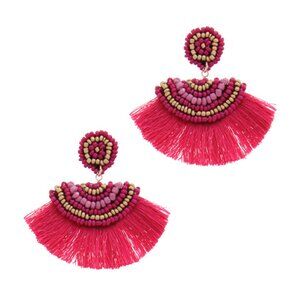Boho Beaded and Fringed Earrings in Fuchsia and Bronze 28239